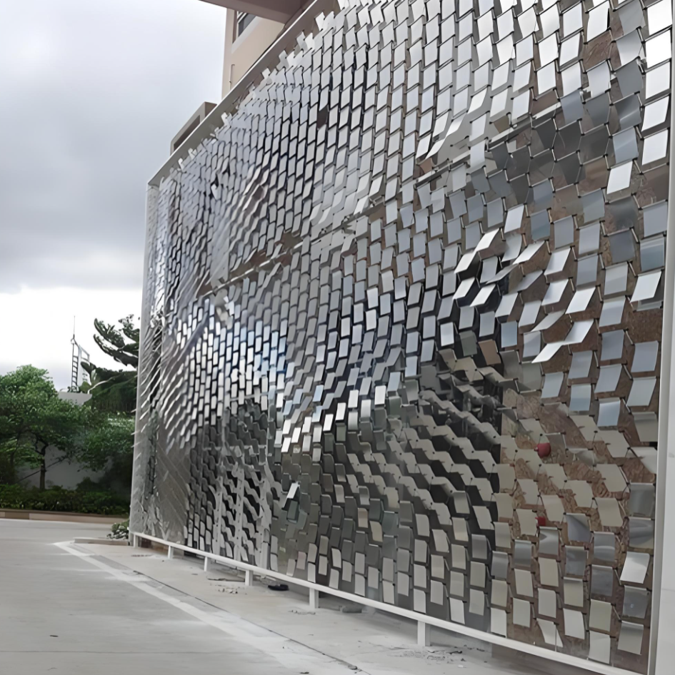 Custom completed stainless steel kinetic facade project for architectural cladding